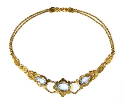 Lot 34 - A Victorian gold aquamarine necklace, c.1850
