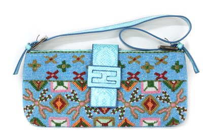 Lot 1357 - A Fendi blue beaded baguette bag