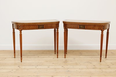Lot 247 - A pair of George III satinwood and painted card tables