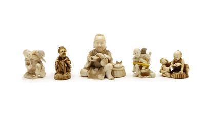 Lot 167 - Five Japanese Meiji period carved ivory okimonos