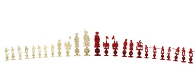 Lot 152 - Twenty five late 19th century Chinese carved ivory puzzle ball chess pieces