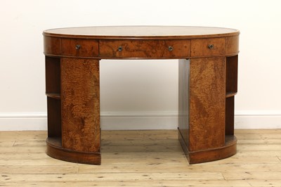 Lot 492 - A burr elm and walnut pedestal desk
