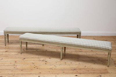 Lot 144 - A pair of French upholstered and painted stools