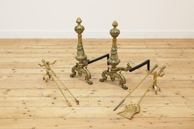 Lot 85 - A pair of neoclassical brass firedogs