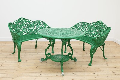 Lot 107 - A pair of painted aluminium garden love seats in the manner of Coalbrookdale