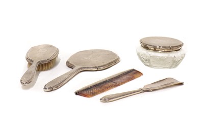 Lot 188 - A five-piece sterling-silver-backed dressing table set