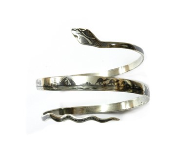 Lot 1278 - A silver niello snake bangle