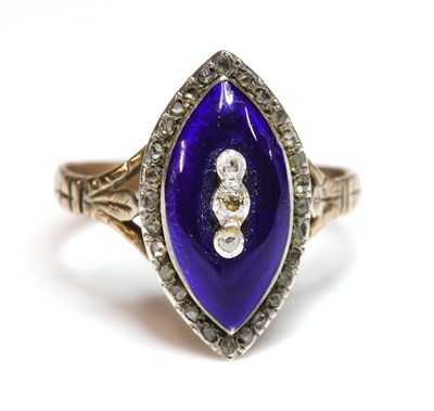 Lot 23 - A Georgian diamond and enamel navette shaped ring