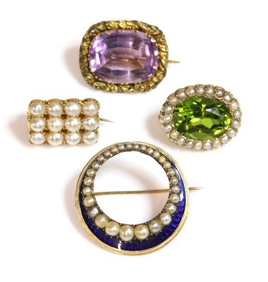 Lot 107 - A Georgian split pearl and enamel circle brooch