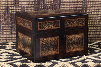 Lot 113 - An ebonised and palmwood veneered box