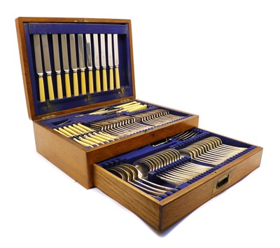 Lot 43 - An oak cased canteen of silver plated cutlery