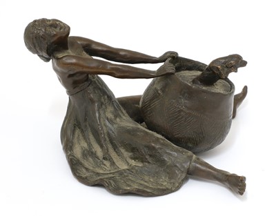 Lot 111 - An amusing Art Nouveau patinated bronze inkwell