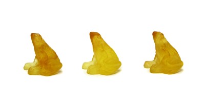 Lot 208 - Five modern Daum glass frog 'Mini Grenouille Jaune Nature' paperweights