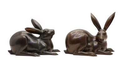Lot 153 - A matched pair of two bronze hares