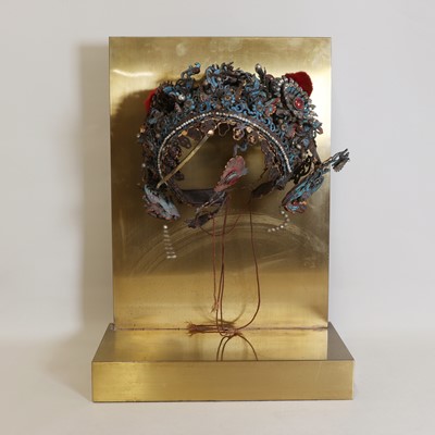 Lot 107 - A Chinese kingfisher-blue feather diancui headdress