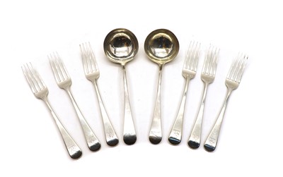 Lot 36 - A set of six Georgian silver Old English pattern dessert forks