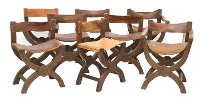Lot 370 - A set of six 'X' framed oak chairs