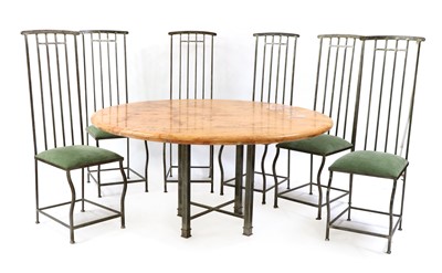 Lot 436 - A contemporary custom made iron kitchen table and six chairs