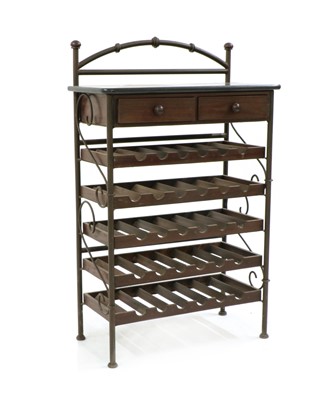 Lot 398 - An iron and marble top wine rack