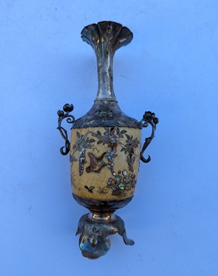Lot 166 - A near pair of Japanese Shibayama ivory and silver vases