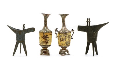 Lot 166 - A near pair of Japanese Shibayama ivory and silver vases