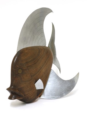 Lot 499 - A French walnut and silver-plated angelfish