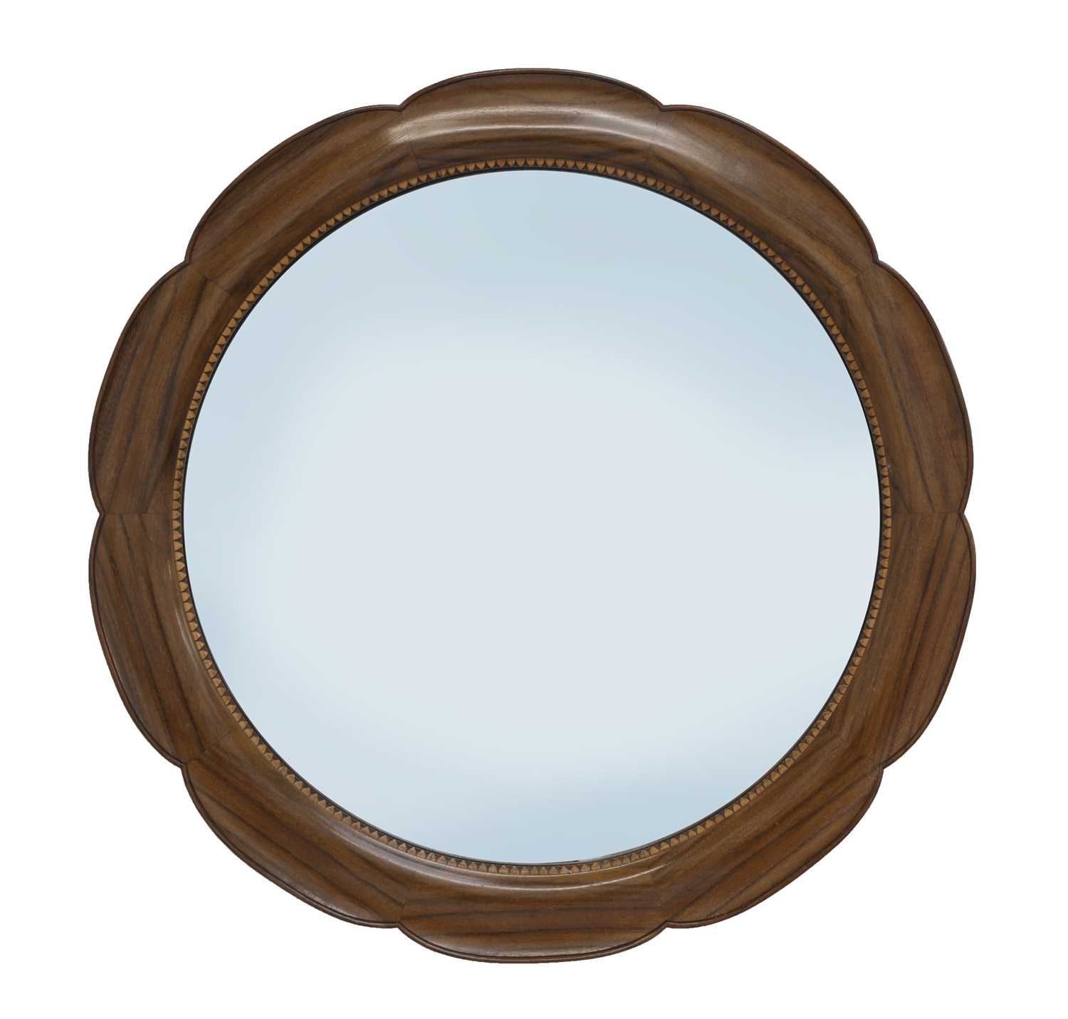 Lot 211 - A Cotswold School Indian laurel and holly inlaid wall mirror
