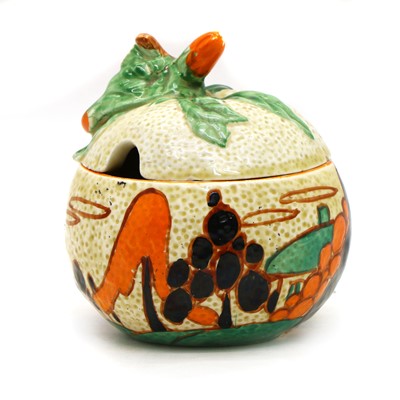 Lot 68 - A Clarice Cliff 'Orange and Trees' pattern lidded sugar bowl