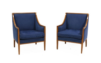 Lot 455 - A pair of satinwood framed upholstered armchairs
