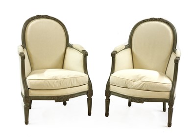 Lot 272 - A pair of French Louis XVI style painted bergeres
