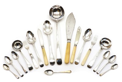 Lot 1 - A collection of three Geroge III Old English pattern tablespoons and a ladle