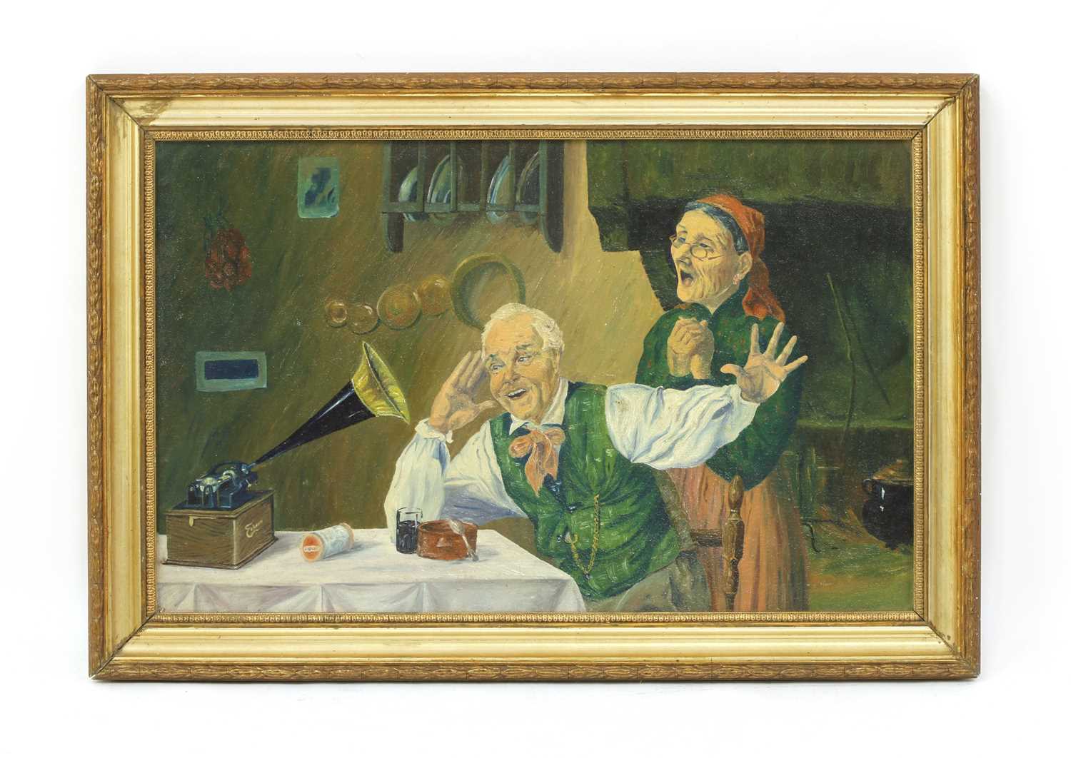 Lot 71 - Oil Painting: Copy of 'The Phonograph' by Massani