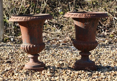 Lot 447 - A pair of cast iron Campana urns