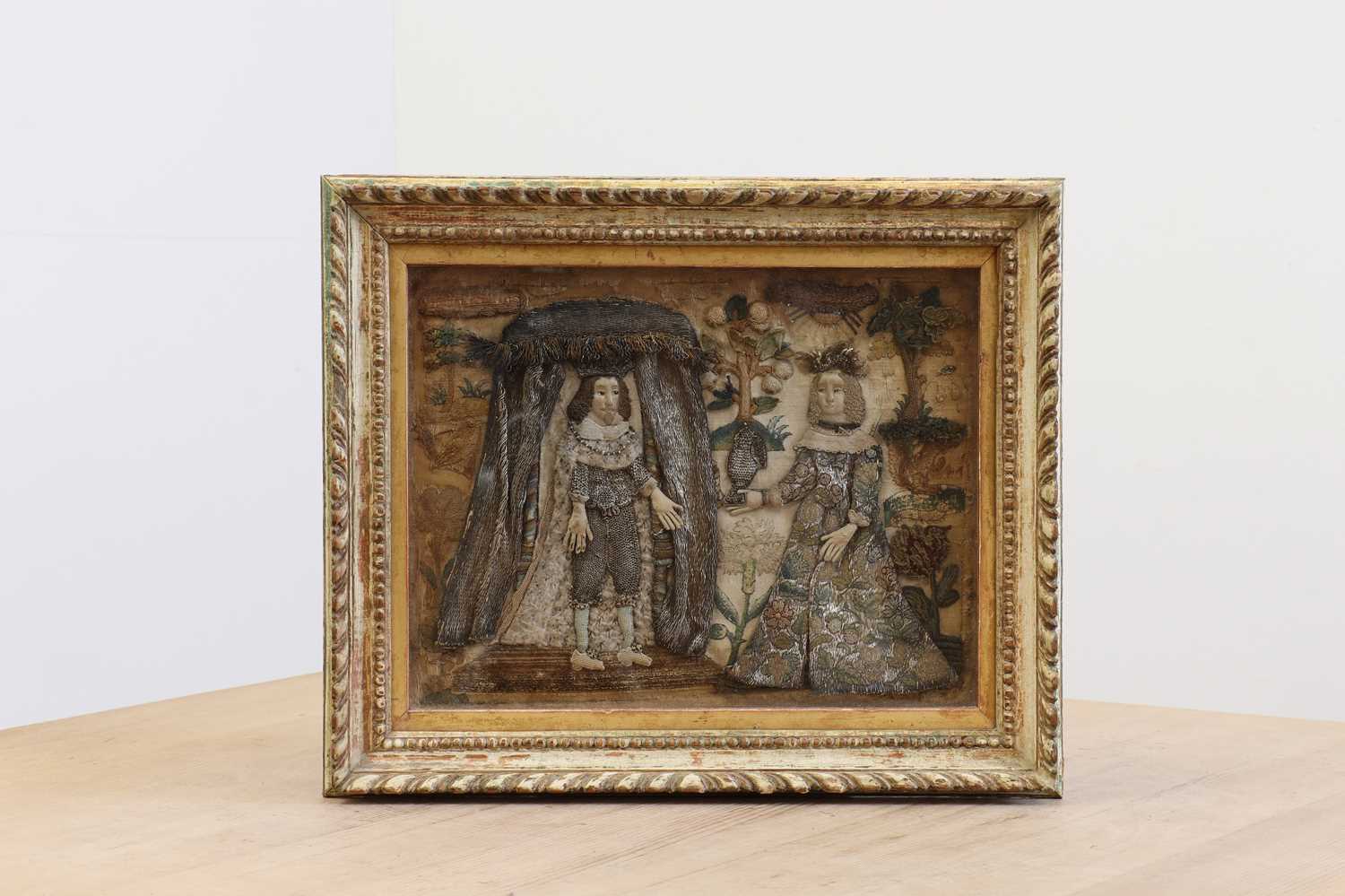 Lot 597 - A Charles II stumpwork needlework picture