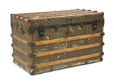 Lot 429 - A wooden and leather banded Victorian trunk