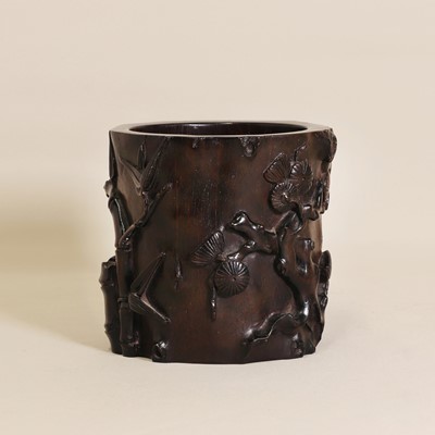 Lot 109 - A Chinese wood brush pot