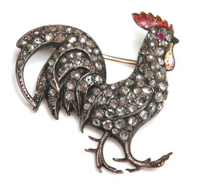 Lot 64 - A late Victorian diamond and enamel cockerel brooch