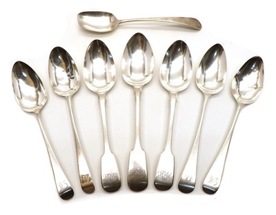 Lot 8 - A collection of five Old English pattern Georgian silver tablespoons