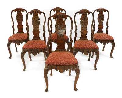 Lot 283 - A set of six Dutch marquetry splat back chairs