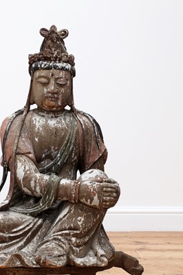 Lot 614 - A carved and polychrome-painted softwood figure of Guanyin