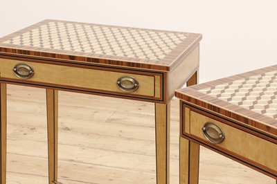Lot 575 - A pair of satinwood parquetry side tables