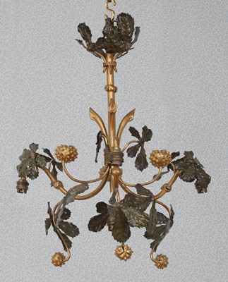 Lot 64 - A belle époque patinated metal gasolier