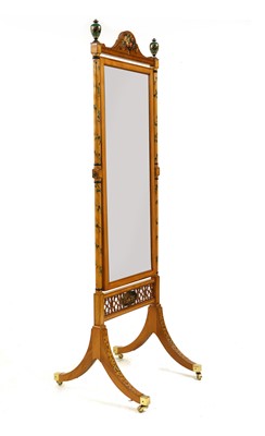 Lot 358 - A Regency style satinwood cheval mirror