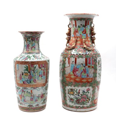 Lot 182 - Two Chinese Canton enamelled famille rose vases
