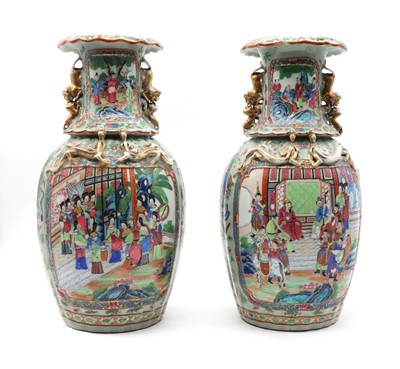 Lot 96 - A pair of Chinese Canton enamelled famille rose vases