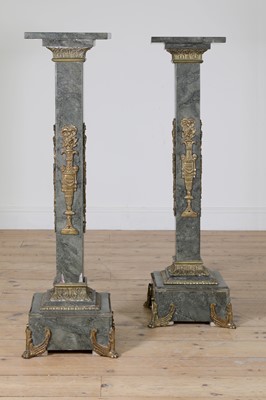 Lot 116 - A pair of green veined marble pedestals