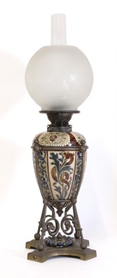 Lot 53 - A Doulton Lambeth stoneware oil lamp