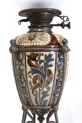 Lot 53 - A Doulton Lambeth stoneware oil lamp