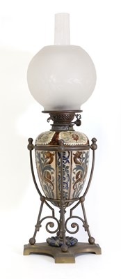 Lot 53 - A Doulton Lambeth stoneware oil lamp