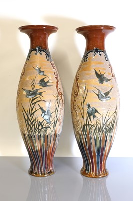 Lot 46 - A pair of large Doulton Lambeth stoneware vases